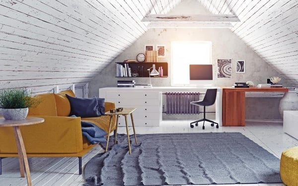 An attic remodeled into a home office in Iowa